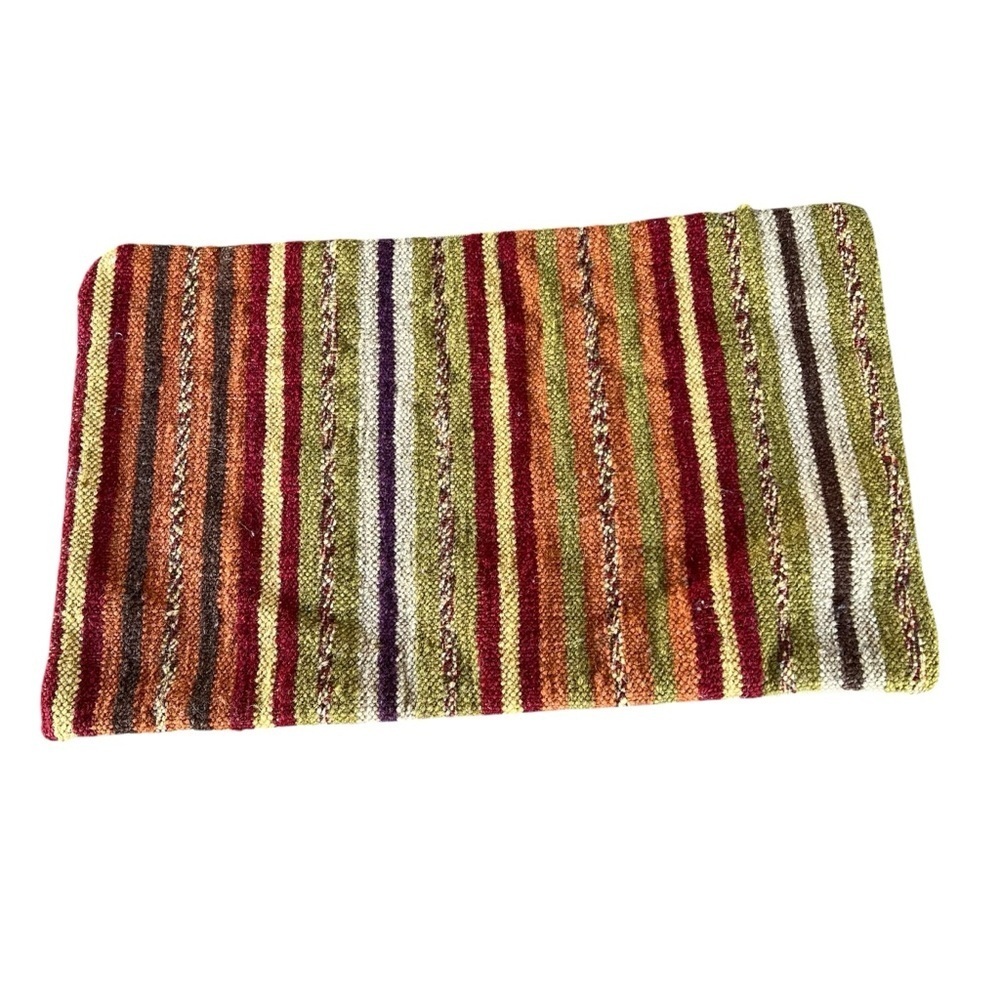 VTG Pottery Barn Wool Blend Stripe Accent Pillow Cover Lumbar Fall Colors 12x20